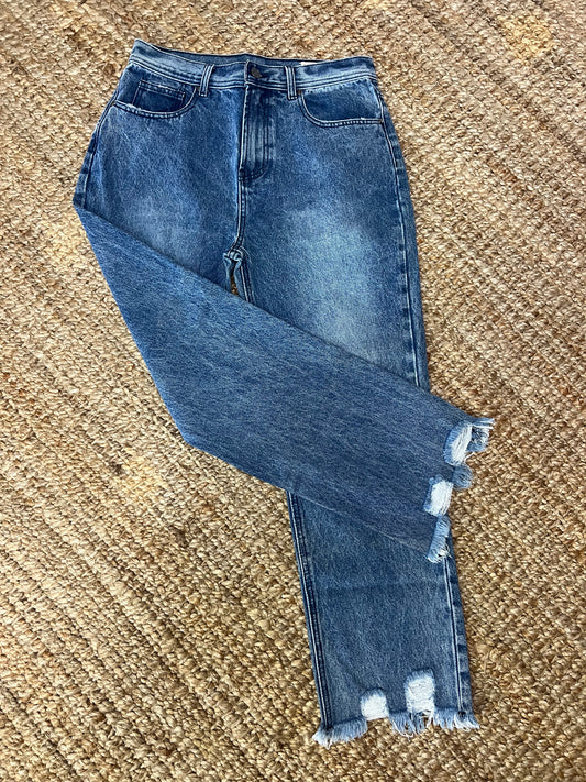 distressed straight jeans